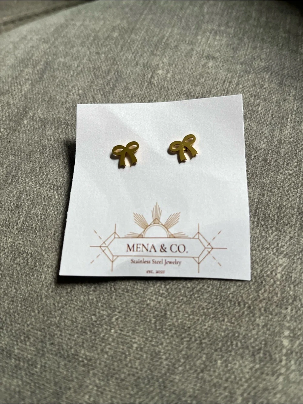 Stainless Steel Gold Bow Stud Earrings